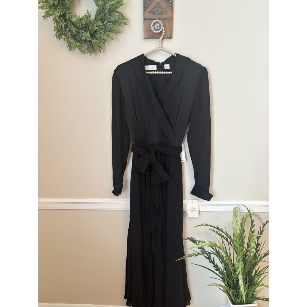 NWT Dana Buchman Womens Size 6 Black Silk Maxi Dress Long Sleeve Vintage